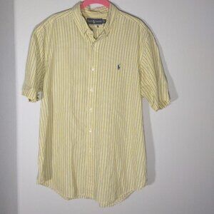 Polo Ralph Lauren Men's Short Sleeve Yellow with Blue Striped Button Up Large